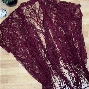 Fringe Lace Kimono- Maroon